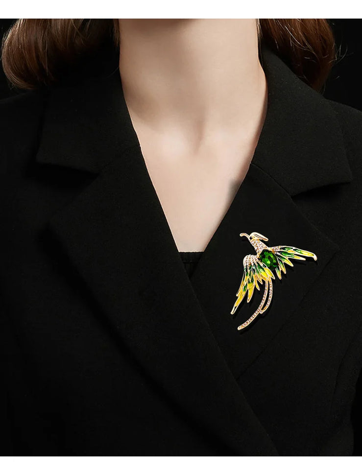 New Bathing Fire Phoenix Rhinestone Brooch Pendant Fashion Animal Sparkling Crystal Pins Clothes Bags Accessories Jewelry Gifts