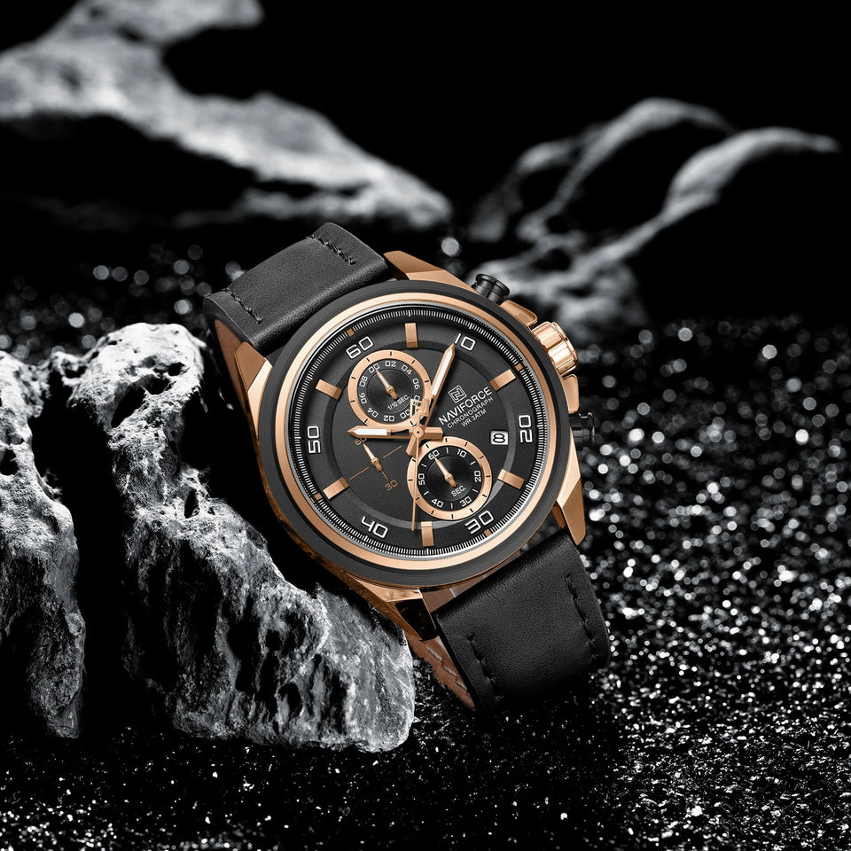 NAVIFORCE Waterproof Watches for Men Original Brand Luxury Leather Men's Quartz Wristwatch Fashion Military Chronograph Male