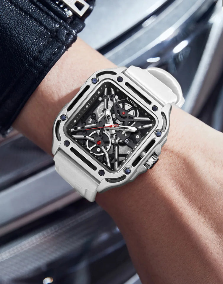 LIGE New Fashion Men Watches Luxury Large Dial Square Design Quartz Watch Casual Silicone Band Men's Sports Watches Reloj Hombre