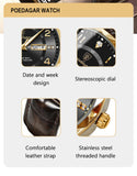 POEDAGAR Luxury High Quality Watches for Men Sport Quartz Leather Man Watch Waterproof Luminous Date Week Men's Watch Male Reloj