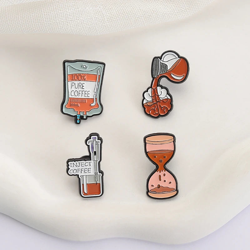 100% PURE COFFEE Enamel Pins Hourglass Coffee Lover Metal Brooches Fashion Lapel Badge Backpack Clothes Jewelry Gift for Friends