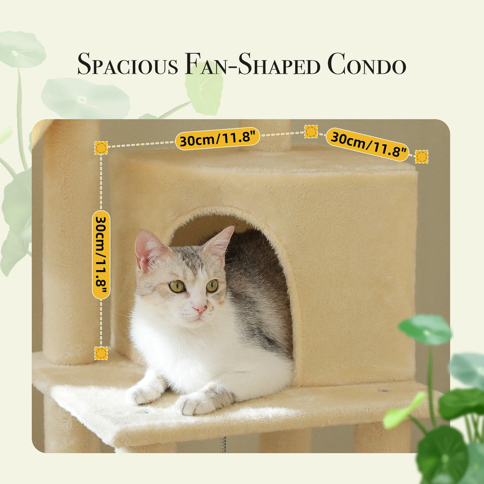 Cactus Cat Tree Floor to Ceiling Cat Tower 7 Tiers Cat Climbing Tree with Cozy Hammocks and Condos 5 Platforms Scratching Posts