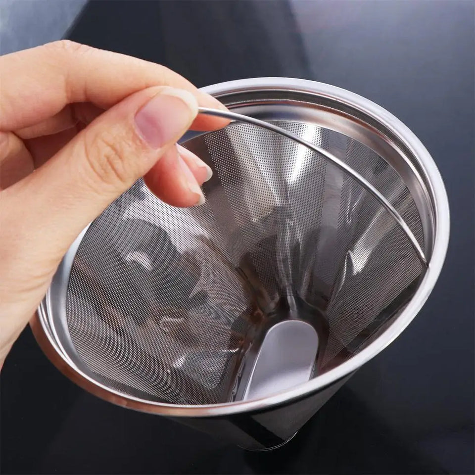 304 Stainless Steel Cafe Drip Coffee Machine Filter Fine Mesh Reusable Coffee Powder Basket with Foldable Handle Tea Strainer