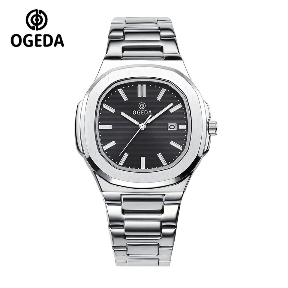 OGEDA 2024 new 40MM square men's quartz watch glass stainless steel waterproof 3Bar luminous C3 reloj hombre watches for men