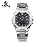 OGEDA 2024 new 40MM square men's quartz watch glass stainless steel waterproof 3Bar luminous C3 reloj hombre watches for men