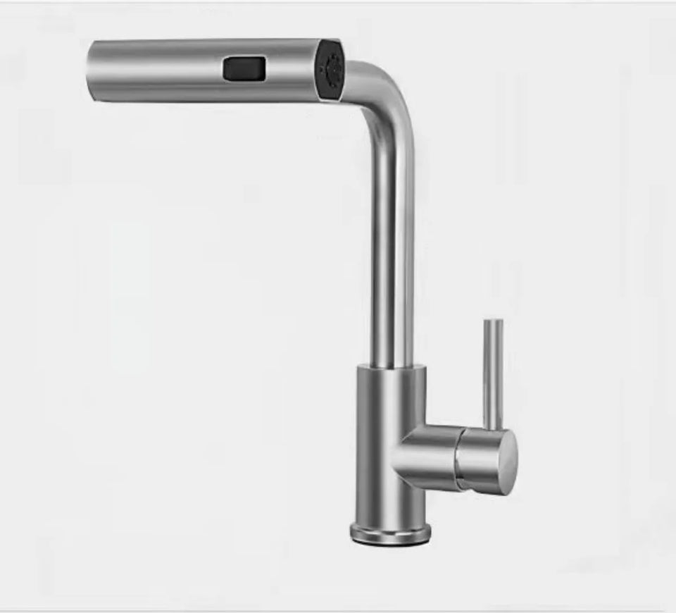 360° rotating, 3-mode waterfall pull-out kitchen faucet, suitable for kitchen sinks, made of stainless steel.