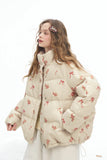 ELFSACK 2025 Winter New Arrivals Y2K Sweet Cute Solid Rose Bow Graphic Hoodless Half High Stand Collar Short Down Jacket For Wom