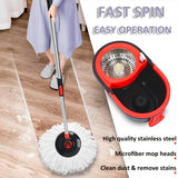 Spin Mop and Bucket Set with Wringer 360° Spinning, 4 Microfiber Mop Heads 61" Adjustable Handle Stainless Steel Floor Cleaner