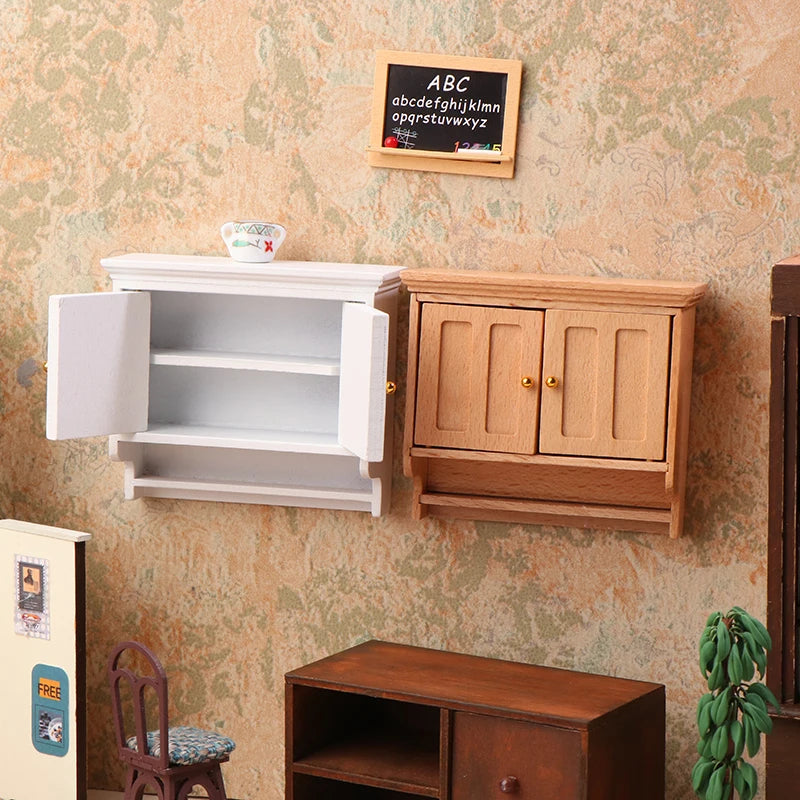 1/12 Dollhouse Miniature Wall Cabinet Closet Shelves Model Doll Home Cabinets Furniture Decor Toy Dolls House Accessories