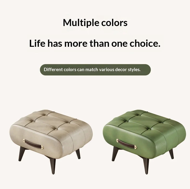 Furniture Small Upholstered Shoe Bench Oil Wax Leather Padded Entryway Shoe Changing Stool Modern Minimalist Living Room Ottoman