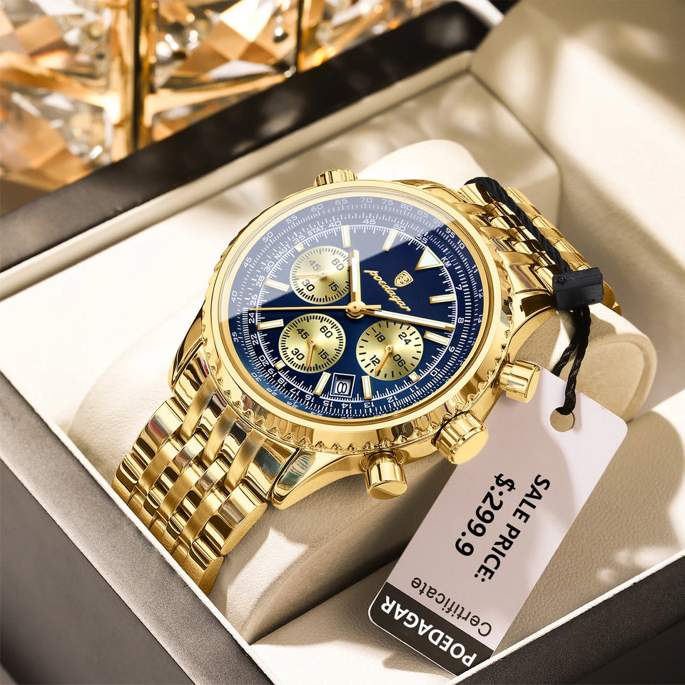 POEDAGAR Fashion Military Men's Watches Waterproof Luminous Date Chronograph Man Watch Stainless Steel Luxury Quartz Male Clock