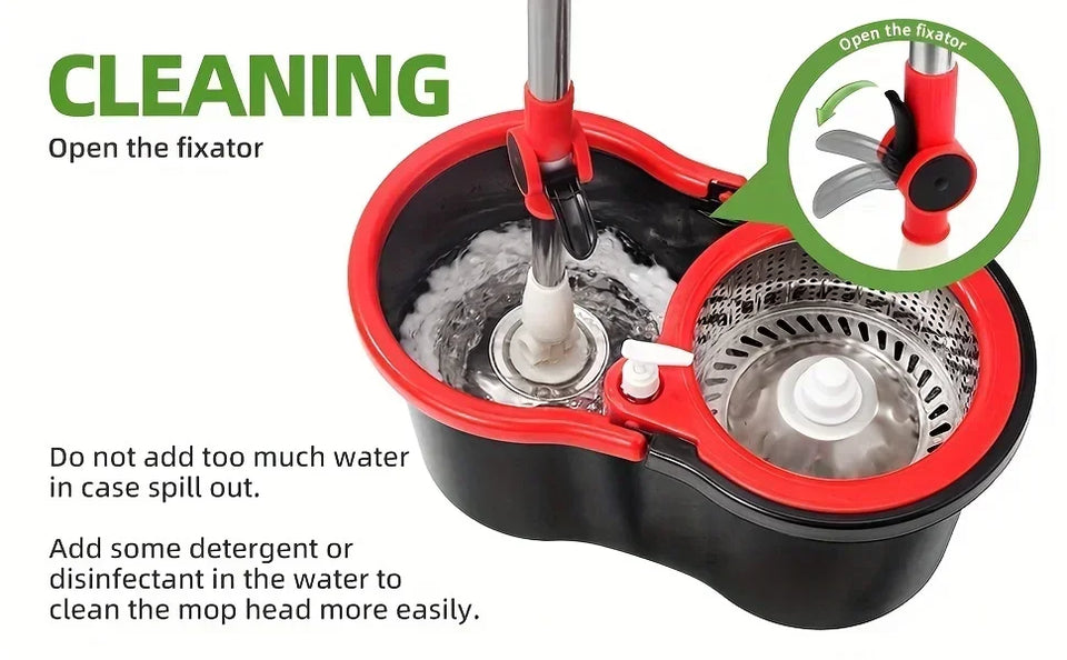 Heavy Duty Spin Mop and Bucket Set 360° Rotating Floor Cleaner with 3 Microfiber Mop Heads Adjustable Handle