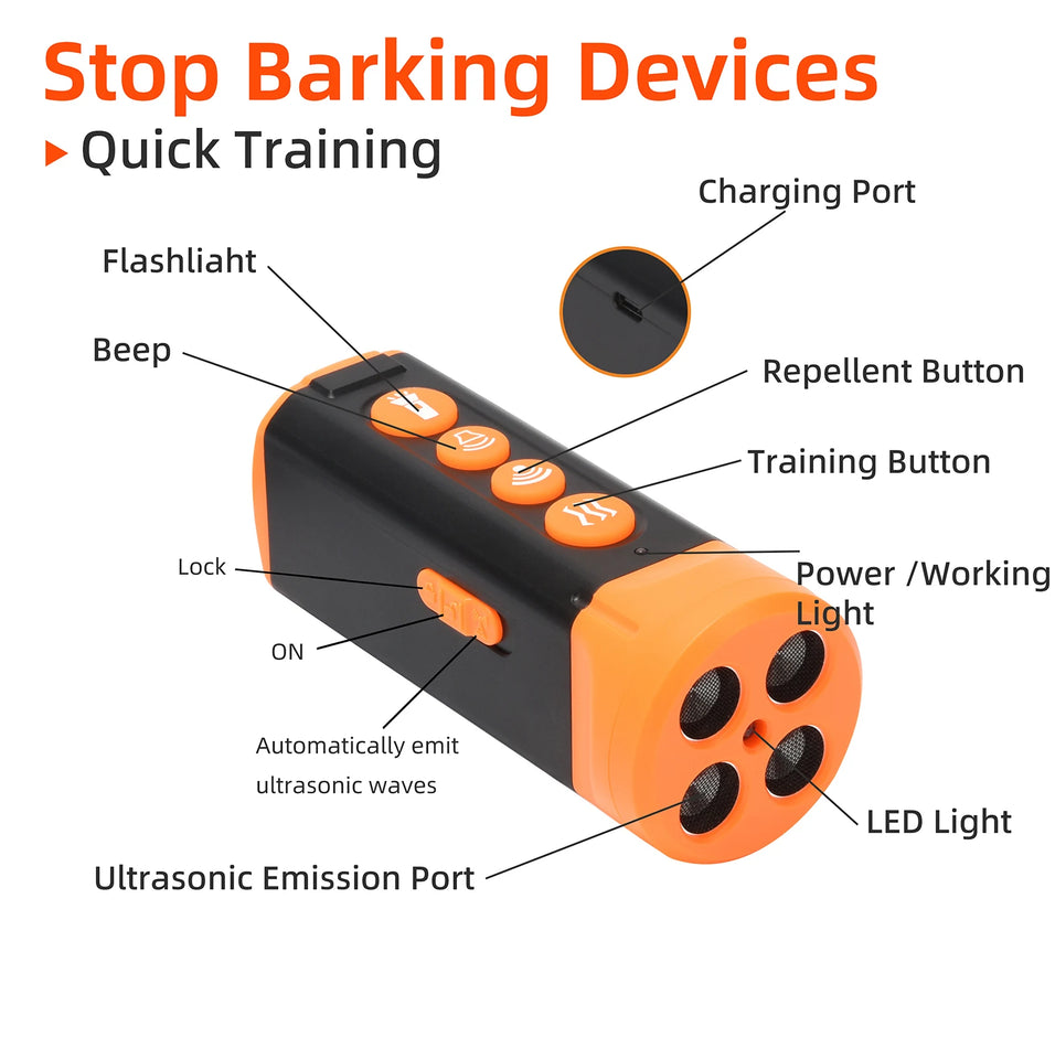 Dog Repeller Training Device Ultrasonic Handheld Anti-barking Deterrent Device Dog Training Device Repel Animals Pets Trainer