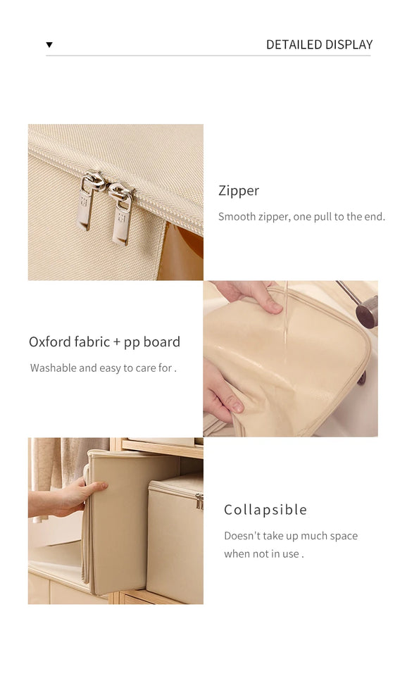 Tianzong Closet Comforters Zipper Storage Box Wardrobe Clothes Organizers with Lid Fabric Cube Home Wardrobe Folding
