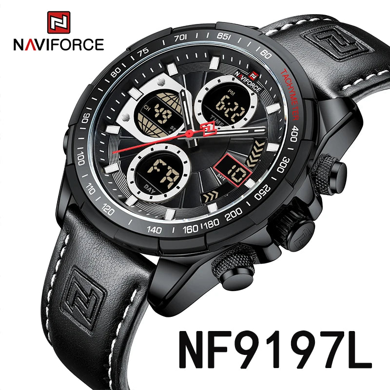 NAVIFORCE Top Military Quartz Watches for Men Luxury Sports Chronograph Watch Waterproof Clock Leather LED Digital WristWatch