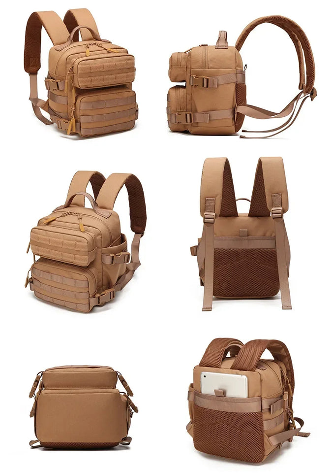 Mini Tactical Backpack for Women Camping Hiking Sports Gym Bag 9L Daily Travel Athlete Fitness Rucksack with Bottle Holder
