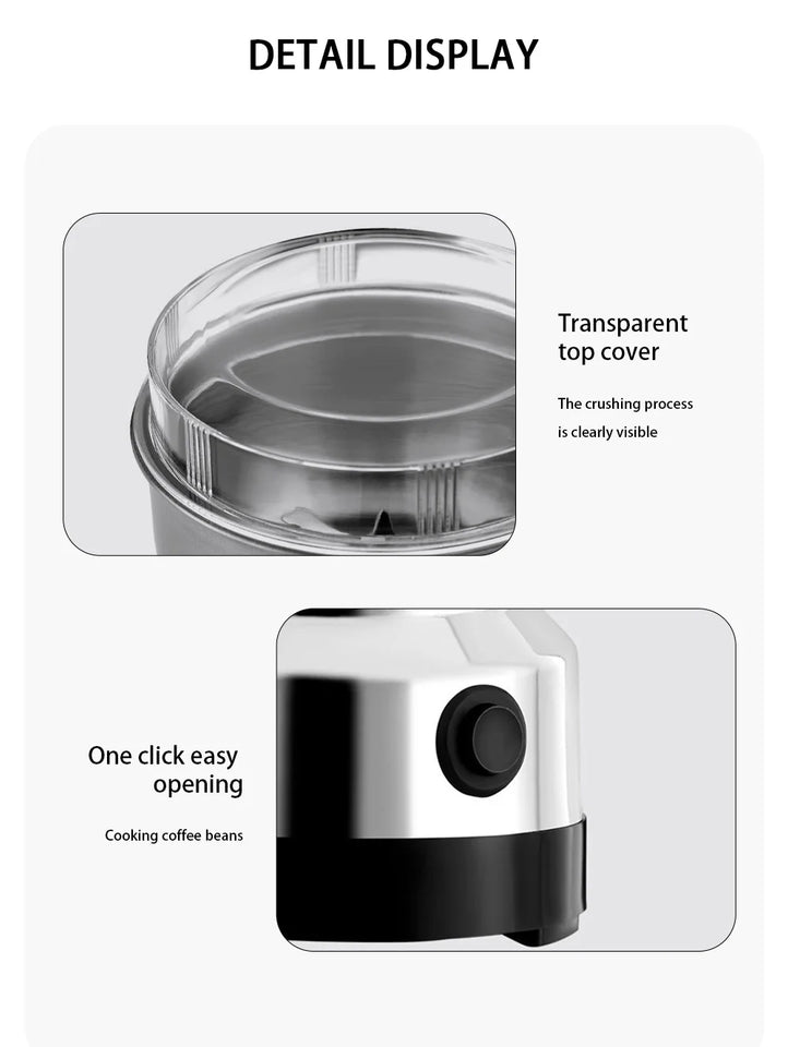 Electric Coffee Bean Grinding Grinder Multipurpose Kitchen Cereal Nuts Beans Spices Grains Grinding Tool for Home Office Outdoor
