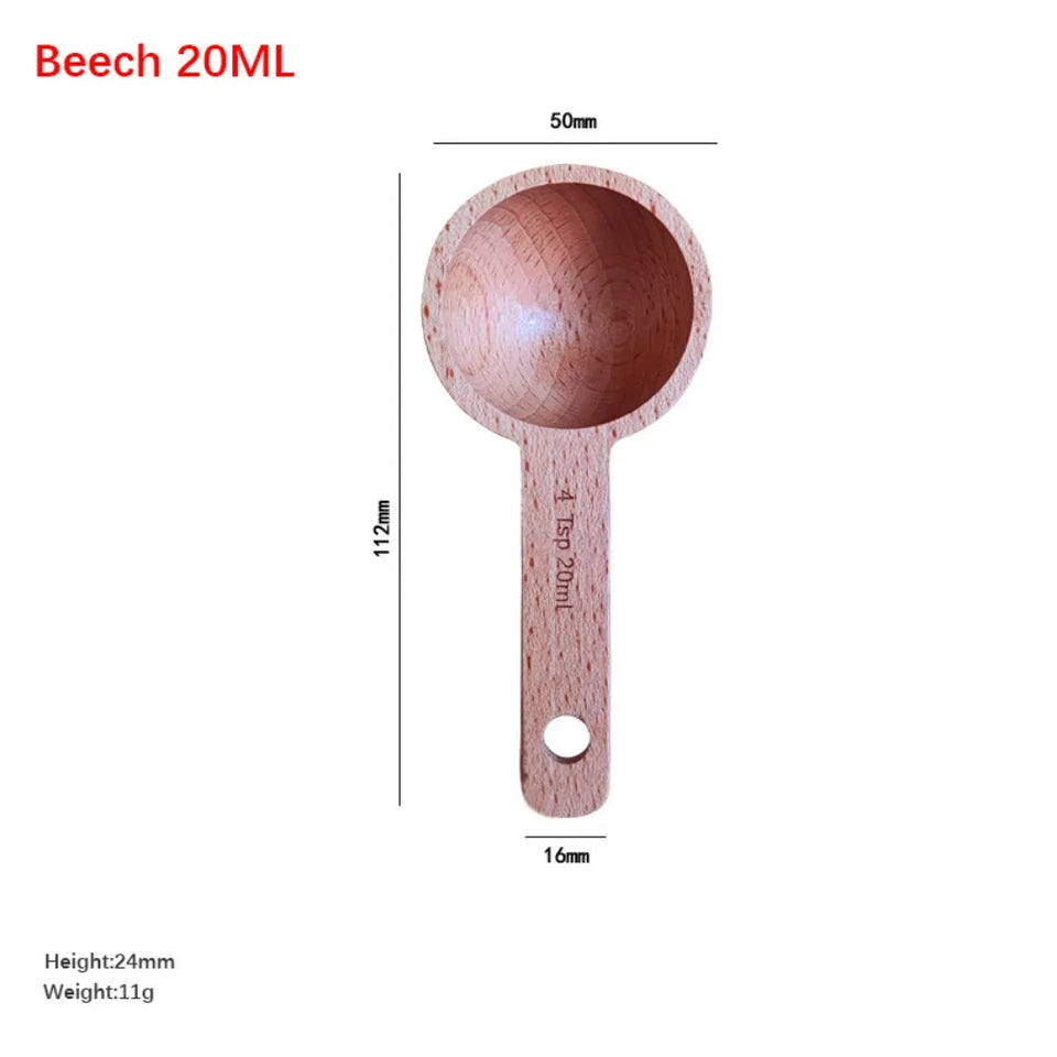 Beech/Walnut Wooden Measuring Spoon 7.5/10/15/20/30/45ML Multipurpose Coffee Tea Sugar Spice Spoon Kitchen Gadgets Milk Powder
