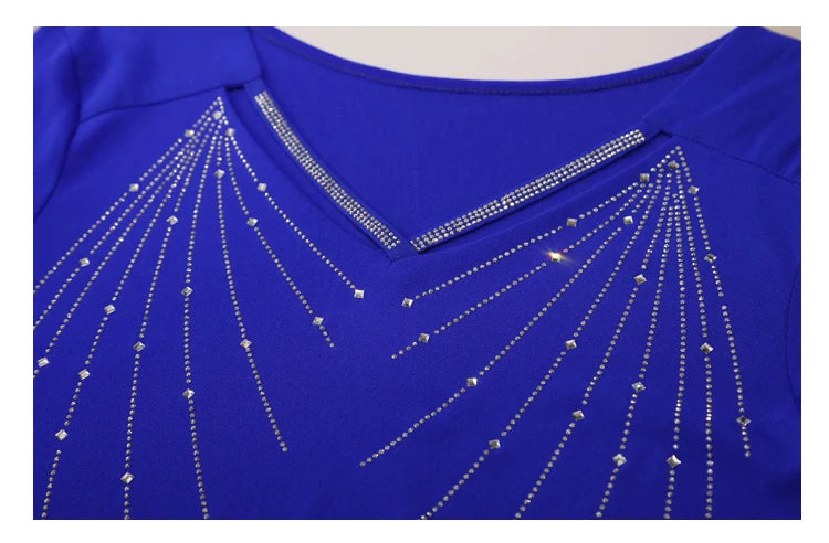 Autumn New Women Mesh Tops Fashion Hollow Out V-Neck Long-Sleeved T-Shirt Classic Shiny Diamonds Bottoming Shirt Elasticity Tees