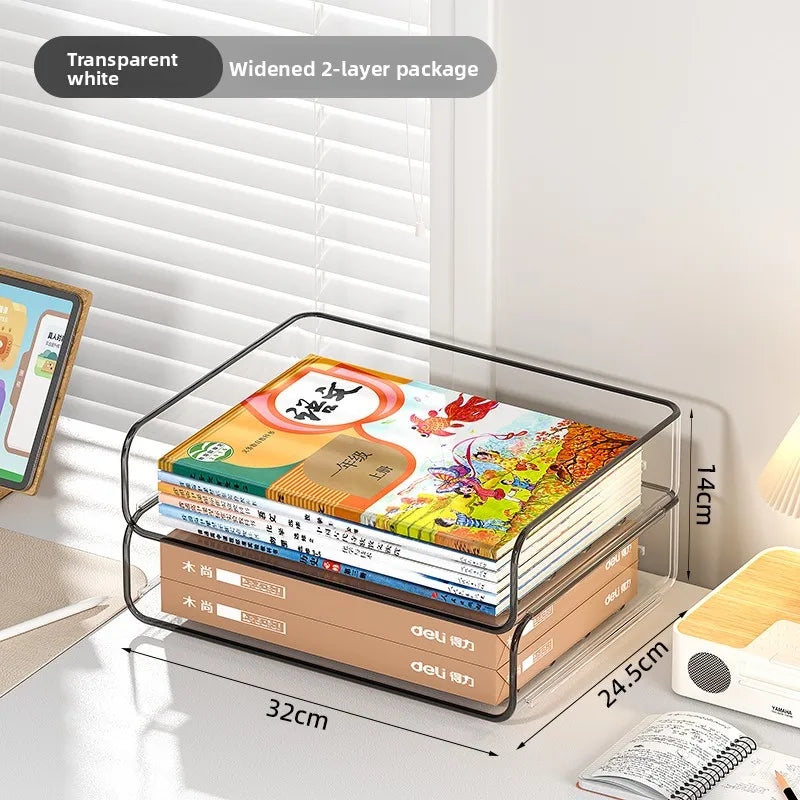 Desk Letter Tray Set, A4 Size Clear PET Stackable Document Organizer Office Desktop File Paper Holder Book Storage Rack.