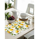 Table Placemats Set of 4 Country Watercolor Lemon Leaf Wipeable Place Mats for Dining Tables Summer White Wildflower Washable T