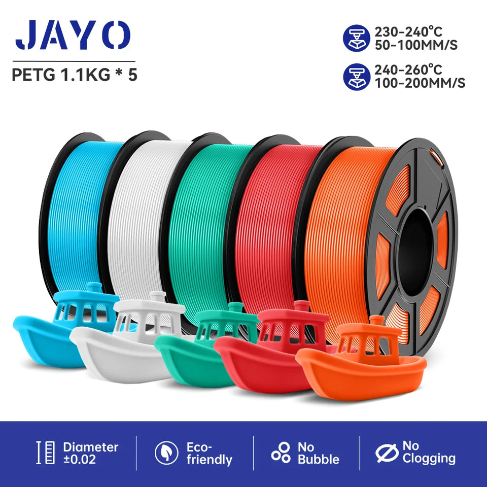 JAYO filaments petg 5Rolls Mixed colors 3D Printer Filament 1.75mm 100% No Bubble FDM 3D Printer Materials DIY Gift 1.1KG/1rolls