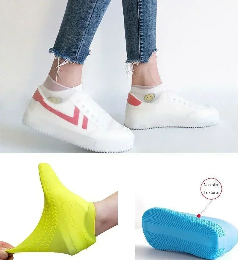 New 1 Pair Waterproof Non-slip Silicone High Elastic Wear-resistant Unisex Rain Boots for Outdoor Rainy Day Reusable Shoe Cover