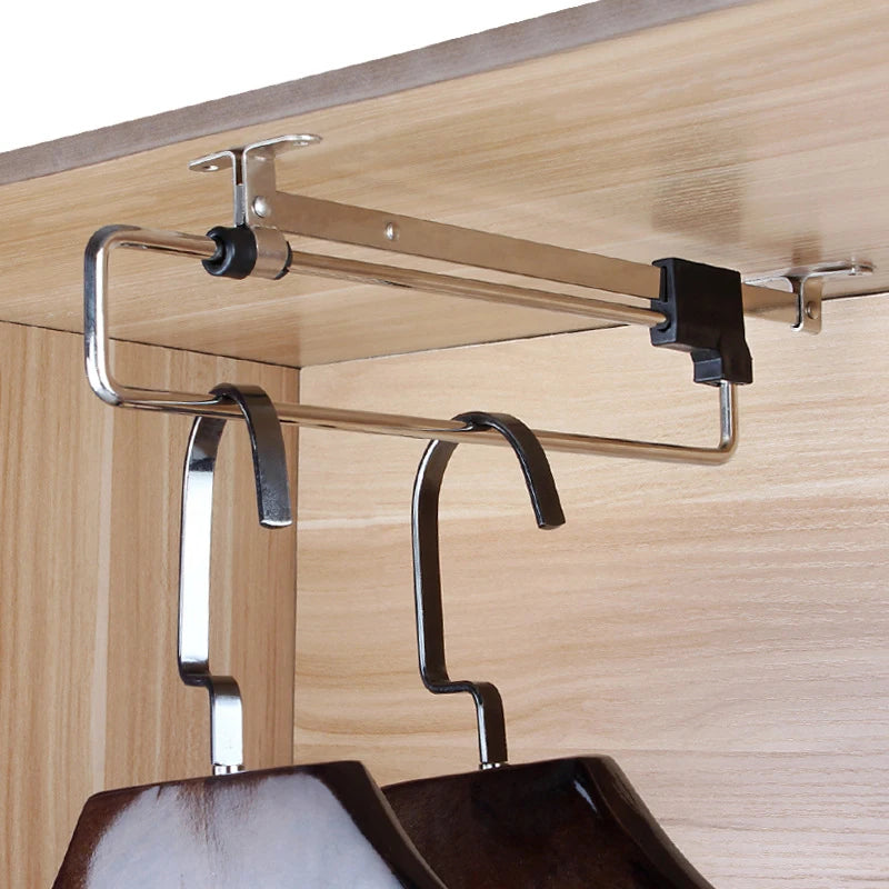 Retractable Closet Wardrobe Rail Clothes Hanger Towel Coat Racks Rod Space Saving Pants Tie Storage Shelf Closet Organizer