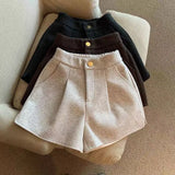 2024 Autumn Winter New Thick Woolen Shorts Korean Loose High Waisted Split Wide Leg Pants Casual Outerwear Boots Pants Women