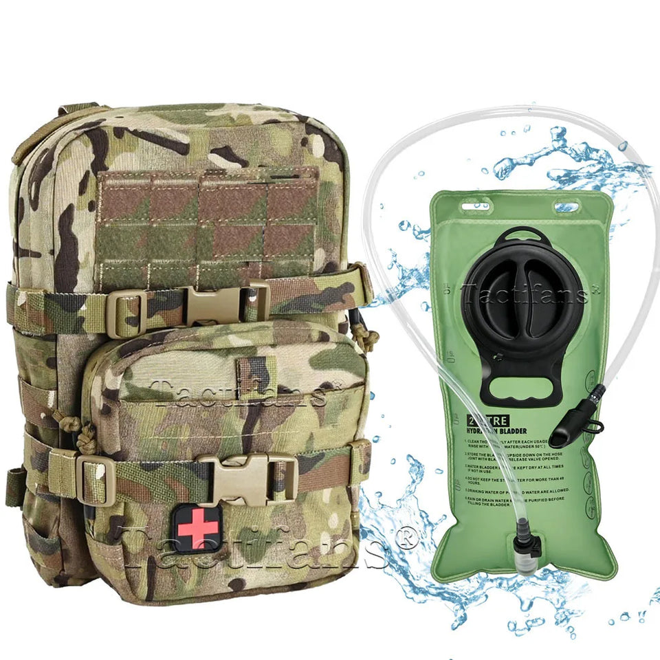 Mini Hydration Bag Tactical 2 In 1 Mini Hydration Pack Rip Away IFAK Medical Pouch 2L Water Bladder MOLLE Pouch Hunting Bag