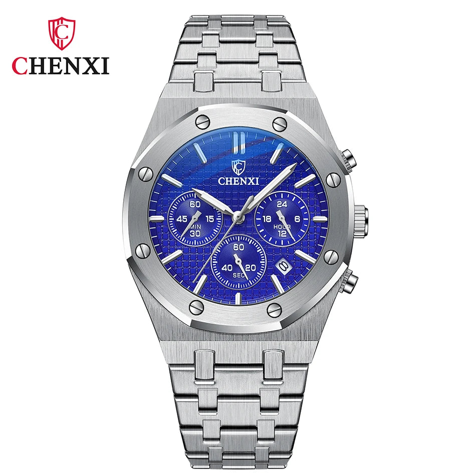 CHENXI Business Quartz Man Wristwatch Multi-function Luminous Calendar Men's Watches Waterproof Chronograph Stop Watch