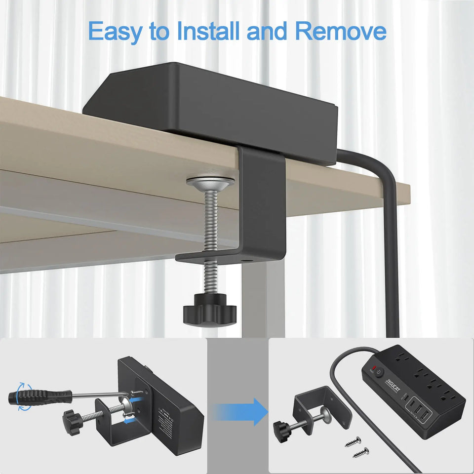 US clip receptacle 1625W, USB C Desk Clip Power Strip, PD 20W Fast Charging Power Station, Detachable Desk Clip Mountable Power