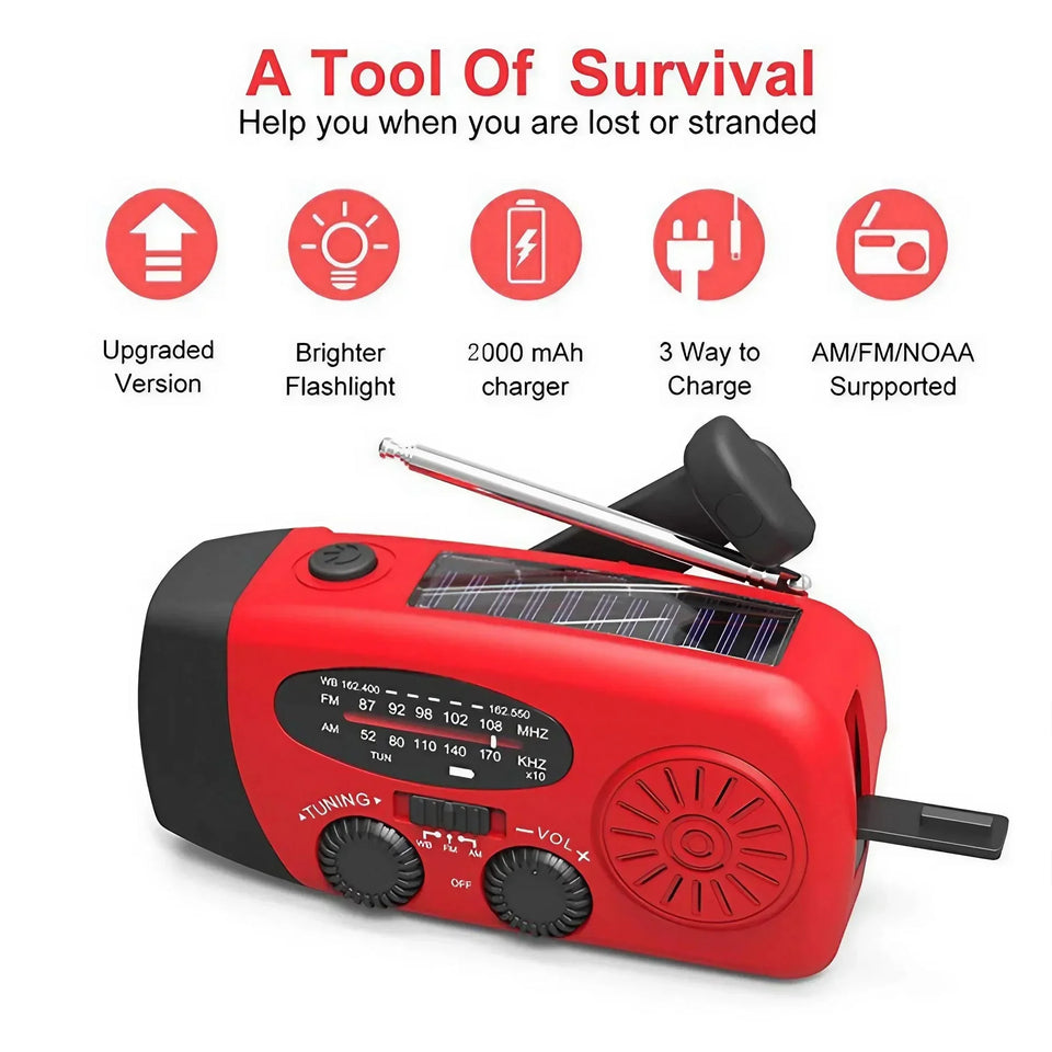 STONEGO Emergency Radio Solar Power Hand Crank Radio Global Receiver High Quality LED Torch Reading Light SOS Alarm 2000mAh