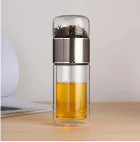 420ML Tea Cup Easy To Clean Glass Tea Cup with Double-layer Tea Infuser Tea Infuser Water Cup Suitable for Office Outdoor Travel