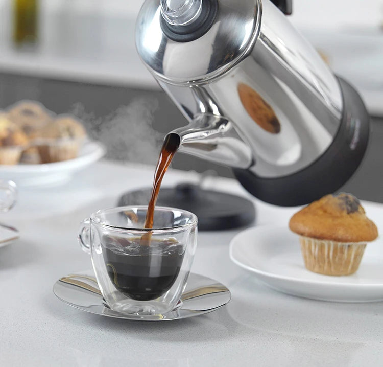 Electric Percolator 1.8L 12Cup Italian Coffee Maker Stainless Steel Quick Heating Reusable Filter Basket Fast Brew Home Office