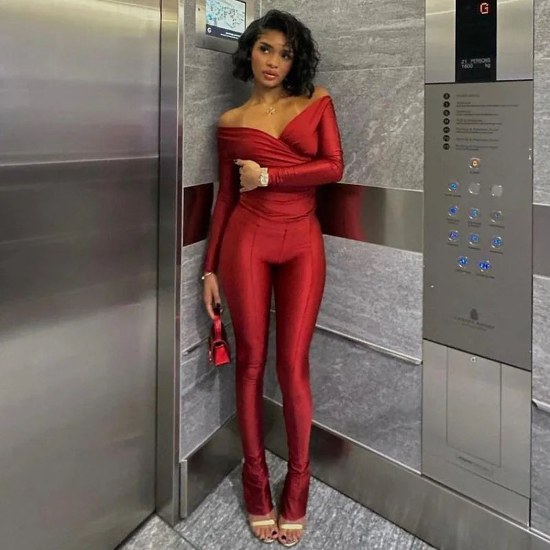 Three Sisters New Arrivals Autumn Winter Fashion Casual Home Solid Color Long Sleeve V-neck Ladies Two Piece Sets Pantsuits