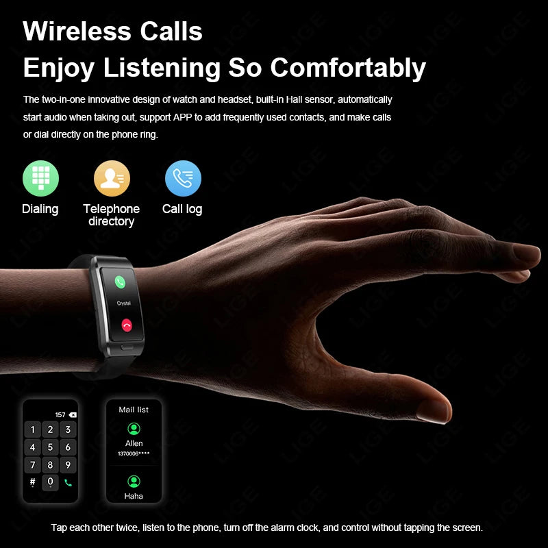 LIGE Smart Watch 2 In 1 TWS Headset 1.57" Men Women GPS Sports Fitness ECG Heart Rate Watches Bluetooth Call Music Smartwatch
