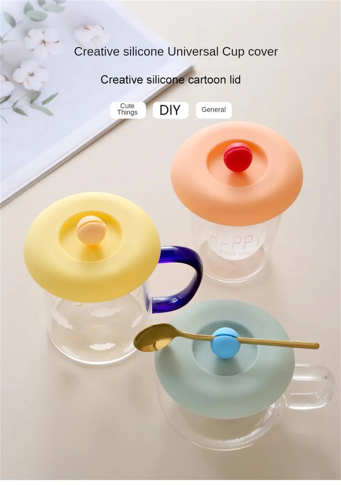 Cup Cover Non-toxic Silicone Round Universal Water Cup Lid Anti-dust Coffee Mug Sealed Cap With Spoon Holder Heat-Resistant Lid