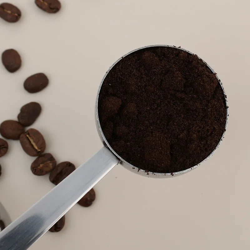 Coffee Scoop Stainless Steel Powder Compactor Spoon with Scale Long Handle for Ground Coffee Spices Baking Measuring Supplies