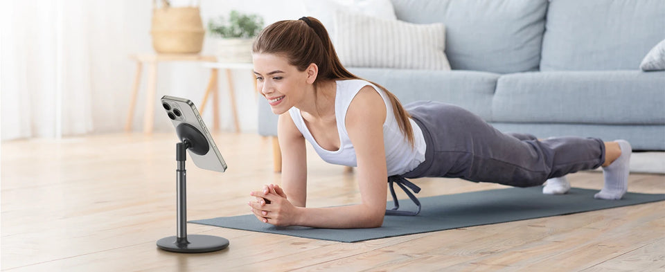 Magnetic Desk Phone Stand for iPhone16 15 14 13/12 - Phone Holder Dock with 360°Rotation, Height&Tilt Adjustable for Office/Home