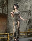 Blood Supply Original New Chinese Cheongsam Slim Dress Tie Tassel Jacquard Tunic Waist Sheath Long Trumpet Dresses Festival