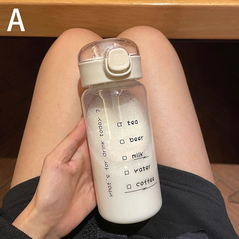 Cartoon Water Bottle With Straw Cute Plastic Drinking Bottle Portable Leak-proof Drinkware For Drinking Milk Coffee Tea