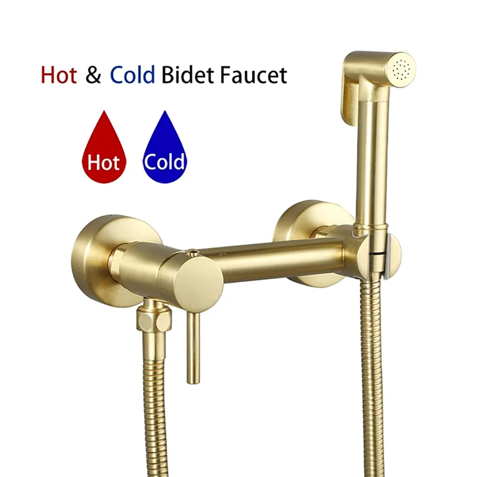ULA Brass Bidet Faucet Black Toilet Faucet Handheld Toilet Bidet Sprayer Set Hygienic Shower Hot Cold Water Mixer Shower Head