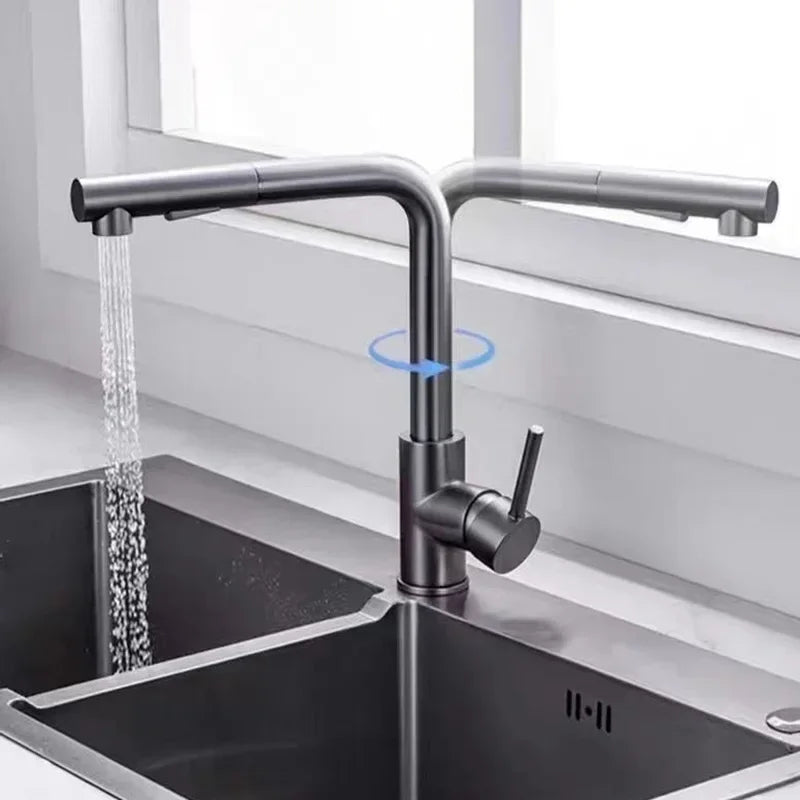 Matte Black Kitchen Faucet Pull Out Kitchen Sink Water Taps Dual Way Sprayer Mixer Tap 360 Rotation Cranes Deck Mounted