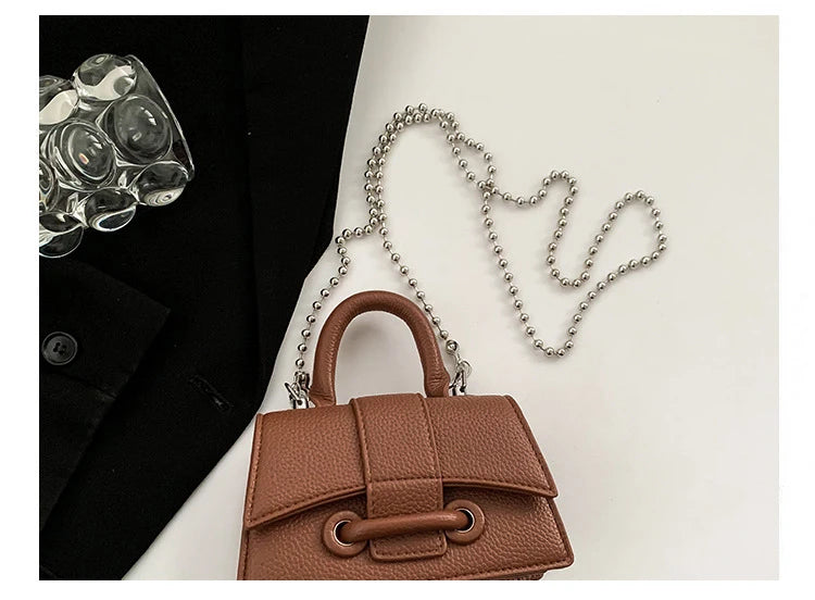 Women Mini Handbag Korean Style Chic Solid Texture Chain Crossbody Bag Ladies Summer High-Grade New Lipstick Commuter Bags