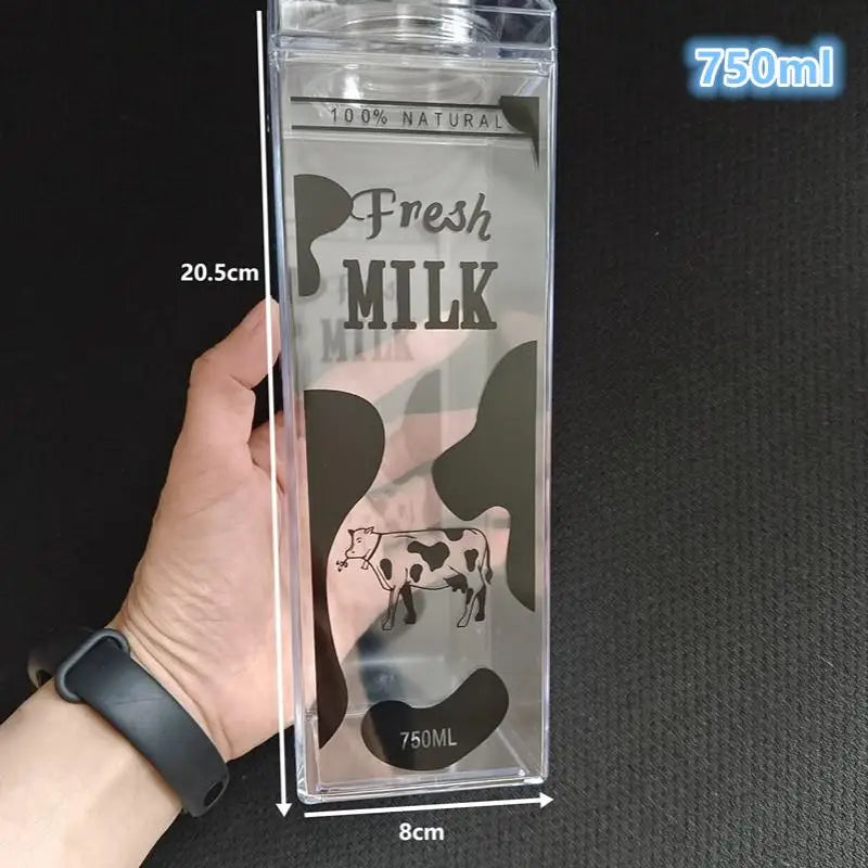 500/750/1000ML Milk Bottle Water Box Square Coffee Juice Tea Cup Transparent Milk Storage For Outdoor Sports Camping Gym
