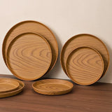 Walnut Wood-Grain Round Serving Tray-Multi-Purpose Plate for Coffee, Bread, Pastries & Tea Set Storage, Ideal for Tea Ceremonies