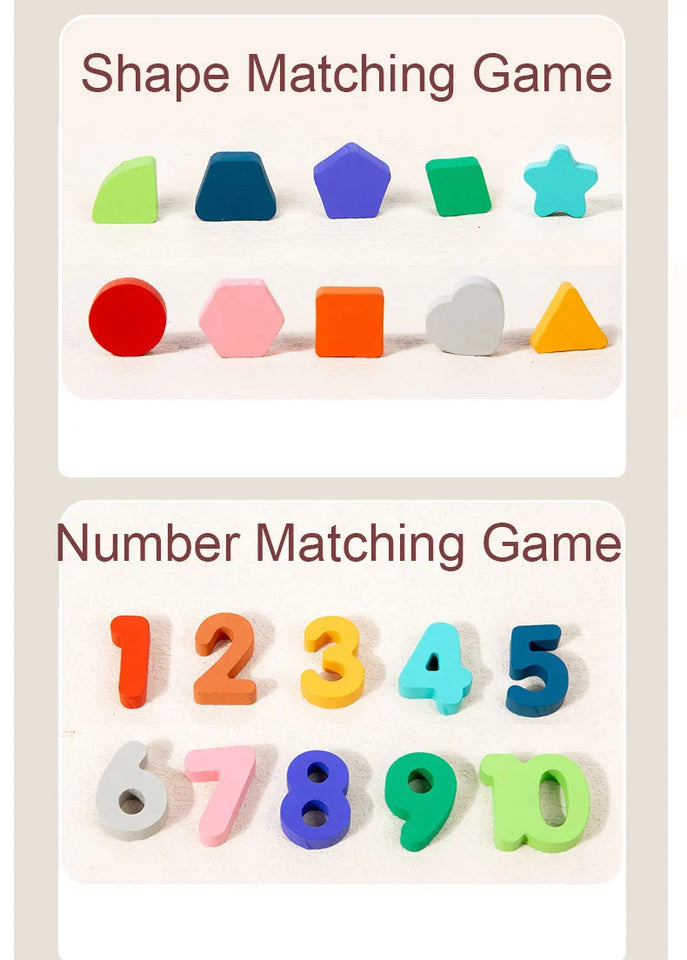 Montessori Wooden Toys Kids Busy Board Shape & Number Matching Digital Shape Educational Toys For Children Gifts