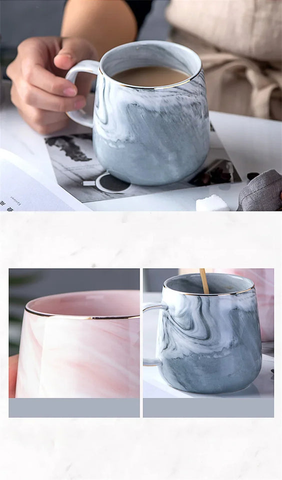 Nordic Ins Style Ceramic Mug Marbled  Gold Rim Coffee Cup Oatmeal Breakfast Cup Valentine's Day present Couple water cups