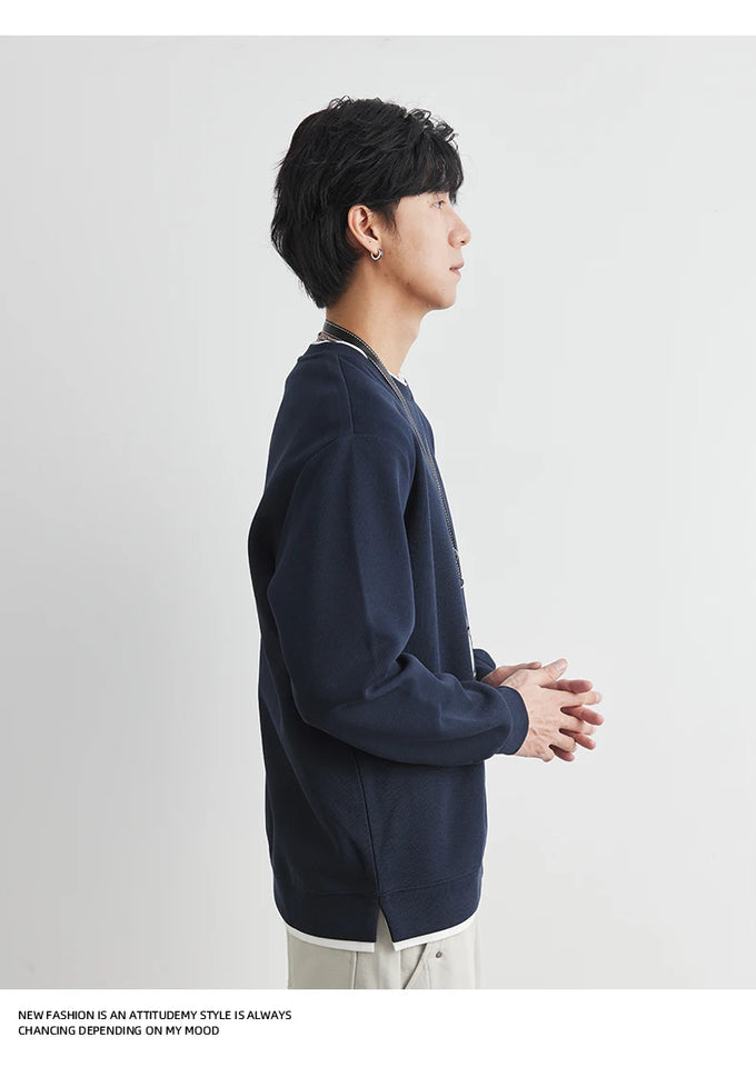 Men's Long Sleeve Casual Hoodie Loose Fit Round Neck White Top For Spring Autumn Versatile Sweatshirt Trendy Brand Men's Wear